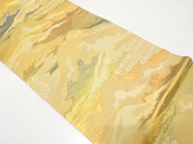 JAPANESE KIMONO / ANTIQUE FUKURO OBI / SILK / WOVEN DISTANT MOUNTAINS